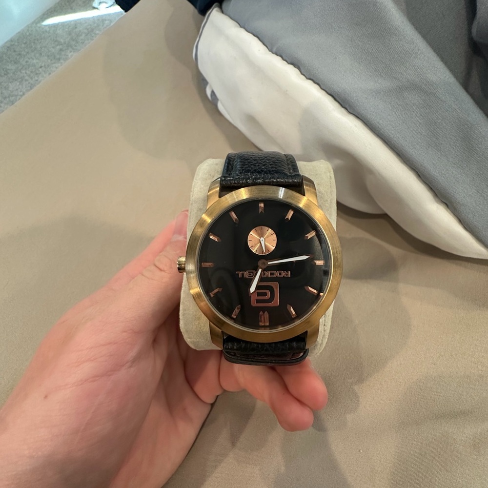 Black and Gold Women's Watch with Leather Strap